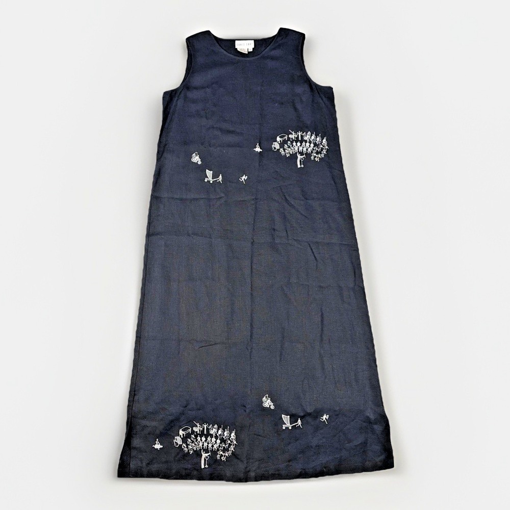 David Dart Linen Maxi Dress Womens XL Black Embroidered Orchestra Sleeveless‎